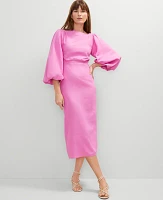 Ann Taylor Linen Blend Puff Sleeve Midi Dress Pink Orchid Women's