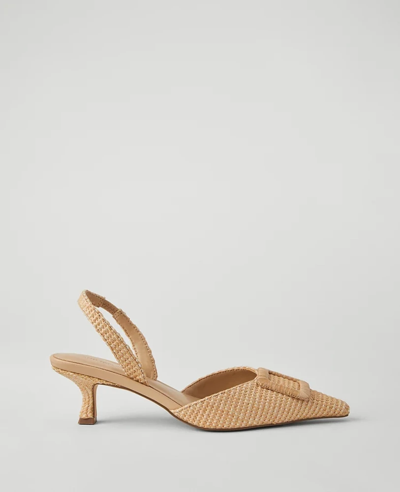 Ann Taylor Straw Pointy Toe Buckle Slingback Pumps Women's