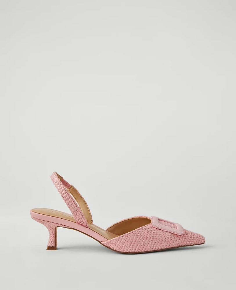 Ann Taylor Straw Pointy Toe Buckle Slingback Pumps Women's