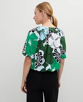 Ann Taylor Tropical Bubble Hem Blouse Leafy Green Women's