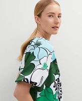 Ann Taylor Tropical Bubble Hem Blouse Leafy Green Women's