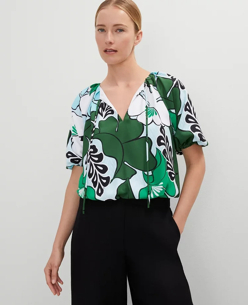 Ann Taylor Tropical Bubble Hem Blouse Leafy Green Women's