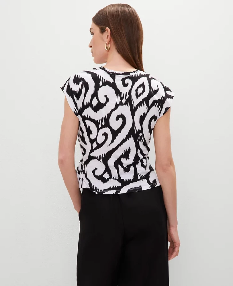 Ann Taylor Ikat Tie Waist T-Shirt Black Women's