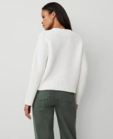Ann Taylor Petite Geo Stitch V-Neck Sweater Winter White Women's