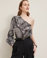 Ann Taylor One-Shoulder Blouse Palm Print Black Women's