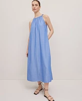 Ann Taylor Weekend Collection Chambray Halter Maxi Dress Blue Yonder Women's