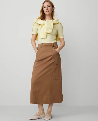 Ann Taylor Petite Weekend Collection Sateen Cargo Midi Skirt French Toast Women's