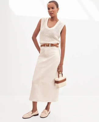 Ann Taylor Weekend Collection Denim Column Skirt Size 14 Ivory Women's