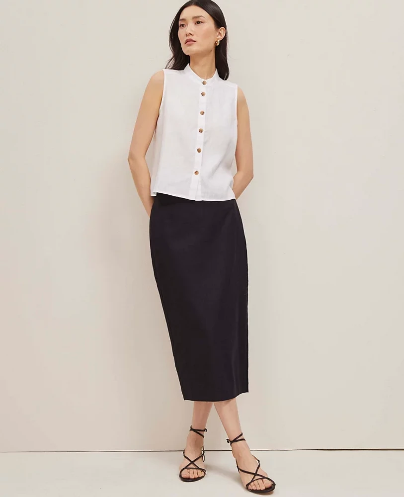 Ann Taylor Linen Blend Clean Midi Skirt Women's