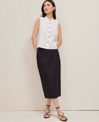 Ann Taylor Linen Blend Clean Midi Skirt Women's