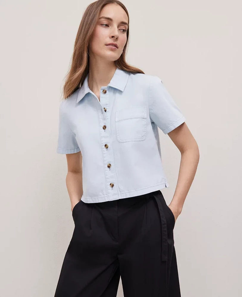 Ann Taylor Weekend Collection Denim Shirt Washed Blue Women's
