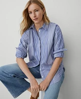Ann Taylor Petite Weekend Collection Striped Oversized Shirt Deep Grotto Women's
