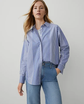 Ann Taylor Petite Weekend Collection Striped Oversized Shirt Deep Grotto Women's