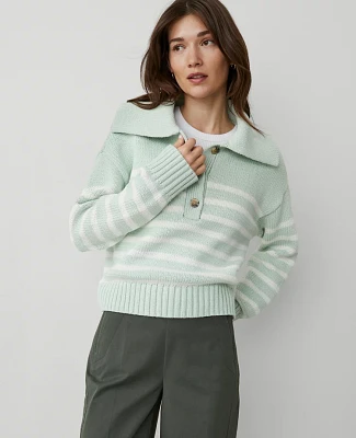 Ann Taylor Petite Weekend Collection Striped Sailor Sweater Herbal Green Women's