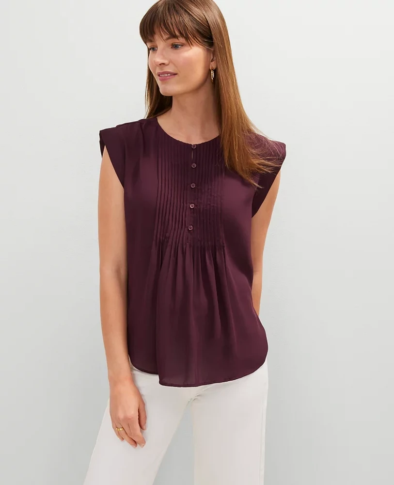 Ann Taylor Pintucked Cap Sleeve Top Size XS Plum Rose Women's