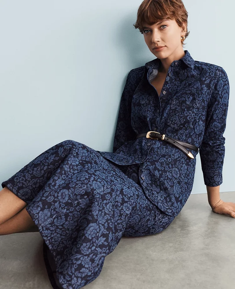 Ann Taylor Tall Floral Flared Denim Shirt Colorway 1 Women's