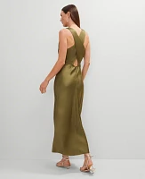 Ann Taylor Halter Bias Satin Maxi Dress Moss Green Women's