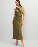 Ann Taylor Halter Bias Satin Maxi Dress Moss Green Women's