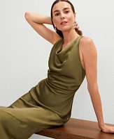 Ann Taylor Halter Bias Satin Maxi Dress Moss Green Women's
