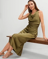 Ann Taylor Halter Bias Satin Maxi Dress Moss Green Women's
