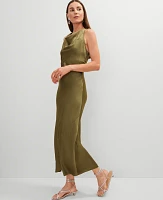 Ann Taylor Halter Bias Satin Maxi Dress Moss Green Women's