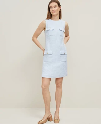 Ann Taylor Tweed Button Pocket Shift Dress Zephyr Blue Women's