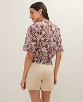 Ann Taylor Weekend Collection Floral Tie Neck Blouse Apple Butter Women's