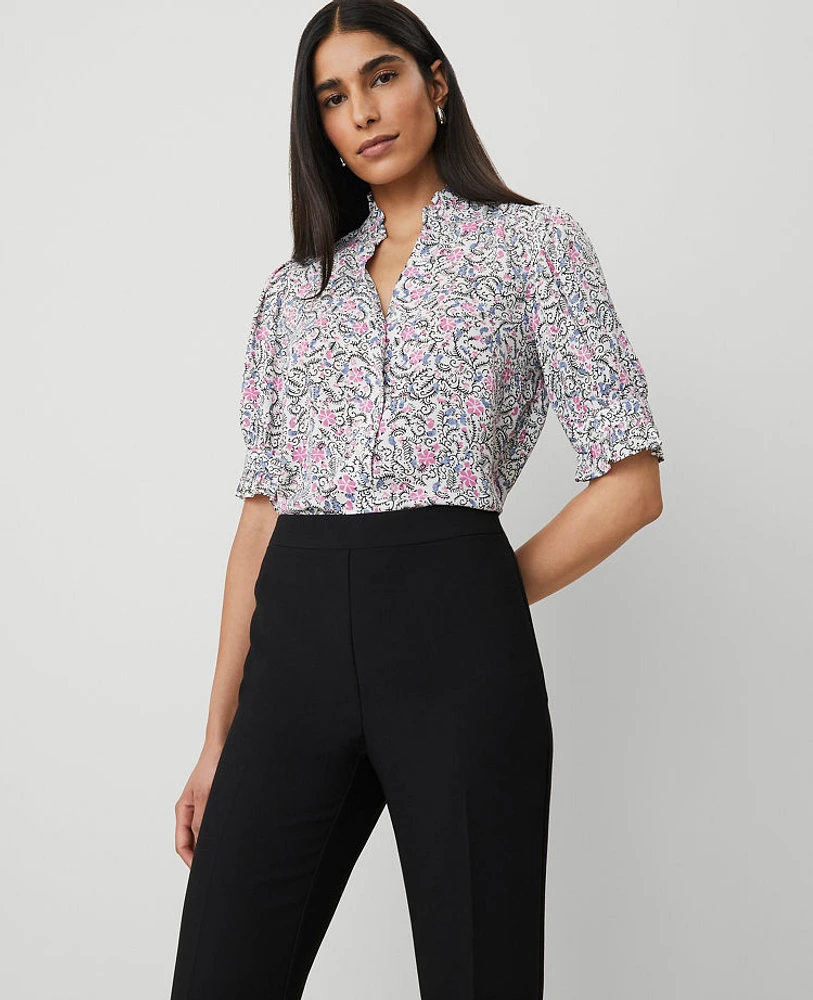 Ann Taylor Floral Ruffle Collar Blouse Size 2XS Orchid Glow Women's