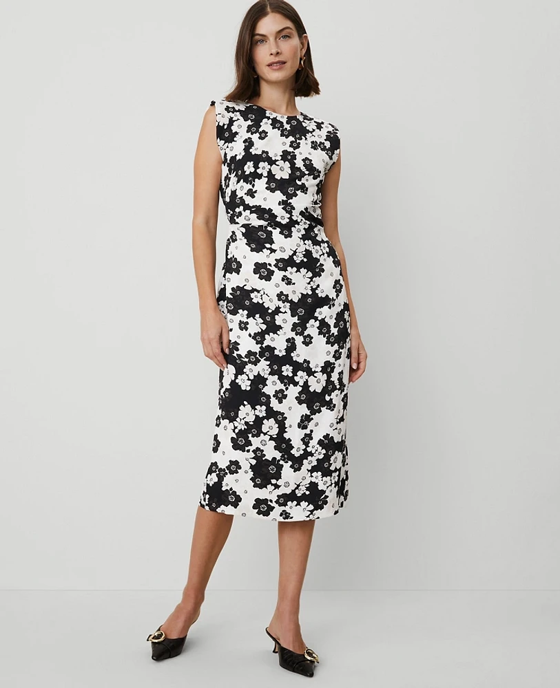 Ann Taylor Petite Floral Cap Sleeve Sheath Dress Size 00 Black Women's