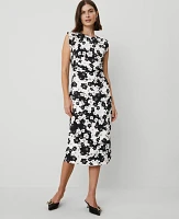 Ann Taylor Petite Floral Cap Sleeve Sheath Dress Size 00 Black Women's