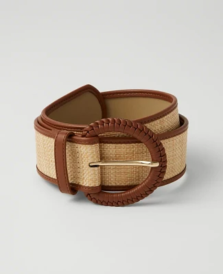 Ann Taylor Braided Trim Straw Belt Size L/XL Midnight Mahogany Women's