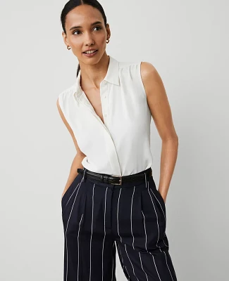 Ann Taylor Shirred Yoke Sleeveless Shirt Winter White Women's