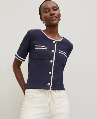 Ann Taylor Crochet Trim Knit Jacket Women's
