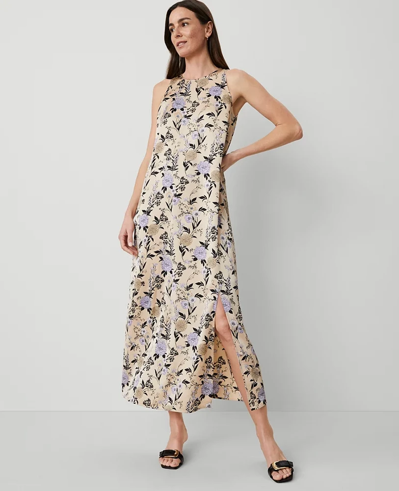 Ann Taylor Floral Maxi Swing Dress Toasted Oat Women's