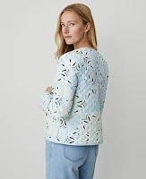 Ann Taylor Petite Weekend Collection Paisley Quilted Jacket Pristine Blue Women's