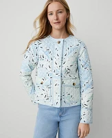 Ann Taylor Petite Weekend Collection Paisley Quilted Jacket Pristine Blue Women's