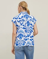 Ann Taylor Tiled Split Neck Popover Top Power Blue Women's