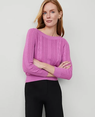 Ann Taylor Petite Mixed Stitch Sweater Size Large Orchid Glow Women's