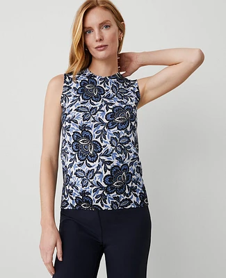 Ann Taylor Floral Crew Neck Sweater Shell Top Size 2XS Colony Blue Women's
