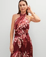 Ann Taylor Studio Collection Twist Halter Top Tropical Print Raspberry Truffle Women's