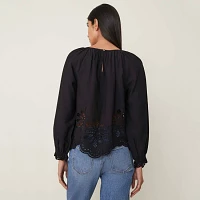 Ann Taylor Weekend Collection Embroidered Popover Top Women's