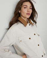 Ann Taylor Petite Weekend Collection Faux Leather Collared Jacket Tahini Women's