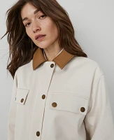 Ann Taylor Petite Weekend Collection Faux Leather Collared Jacket Tahini Women's