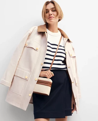 Ann Taylor Petite Weekend Collection Faux Leather Collared Jacket Tahini Women's