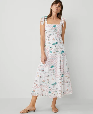 Ann Taylor Map Print Flare Dress Burnt Mauve Women's