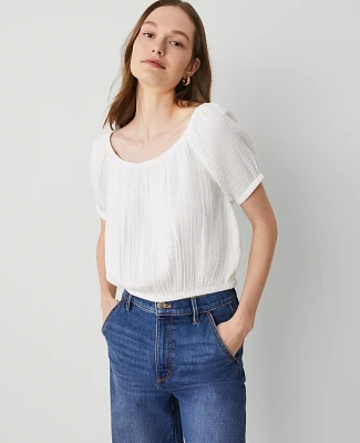 Ann Taylor Gauze Bubble Hem Blouse White Women's
