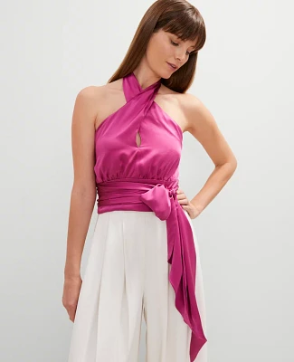 Ann Taylor Studio Collection Twist Halter Tie Top Bright Petunia Women's