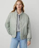 Ann Taylor Petite Weekend Collection Bomber Jacket Silver Sage Women's