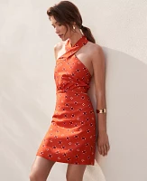 Ann Taylor Geo Linen Blend Halter Sheath Dress Red Pepper Women's