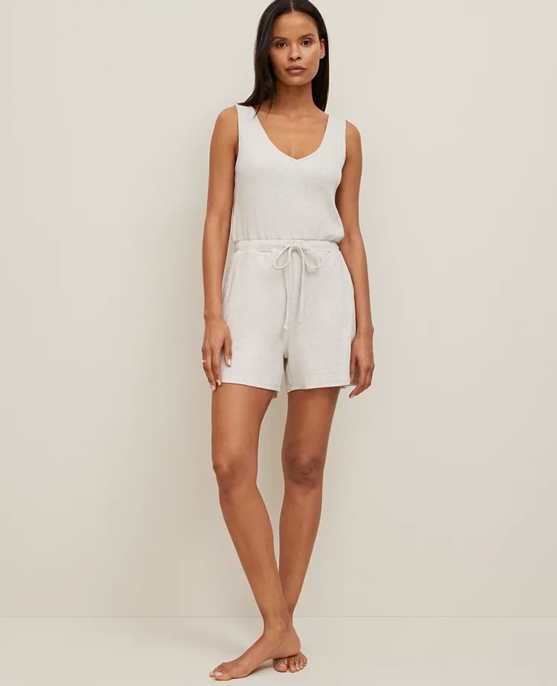 Ann Taylor Ribbed Lounge Romper Sand Shell Women's